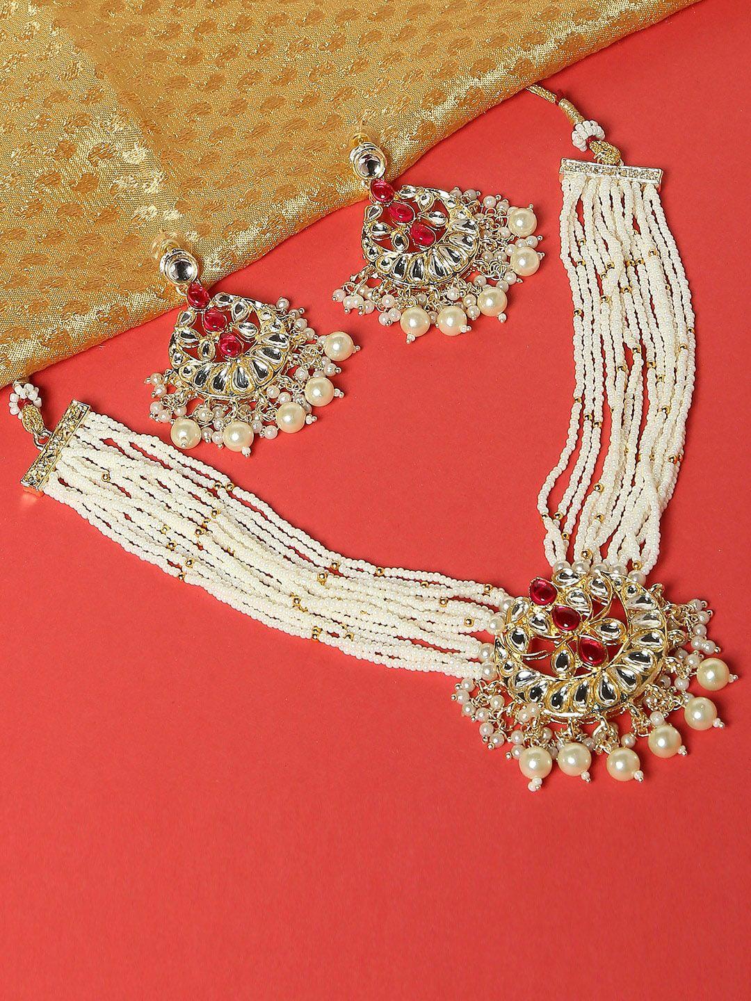 oomph kundan-studded & pearl beaded layered choker jewellery set