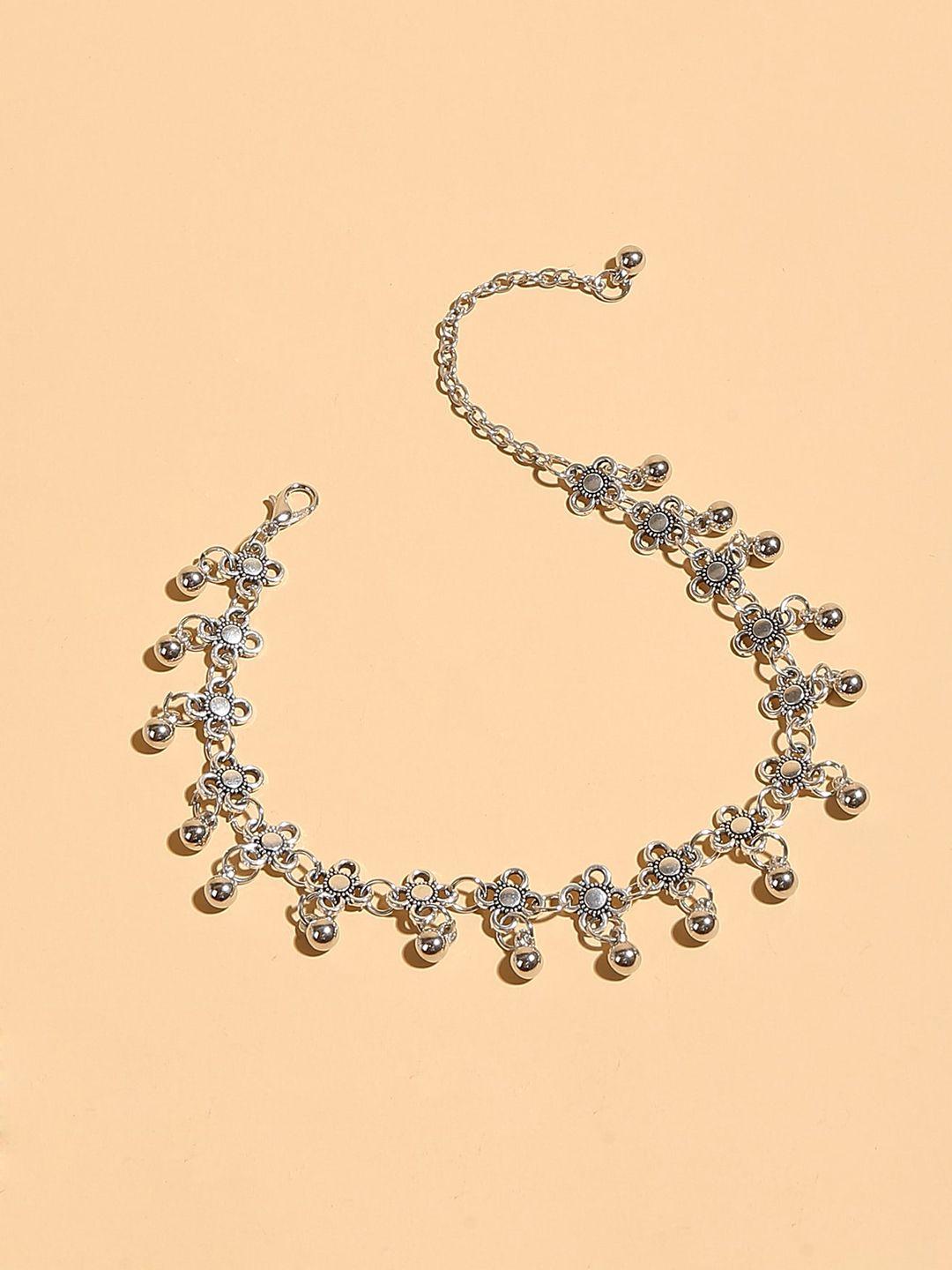 oomph oxidised silver-toned ghungaroo beaded anklets