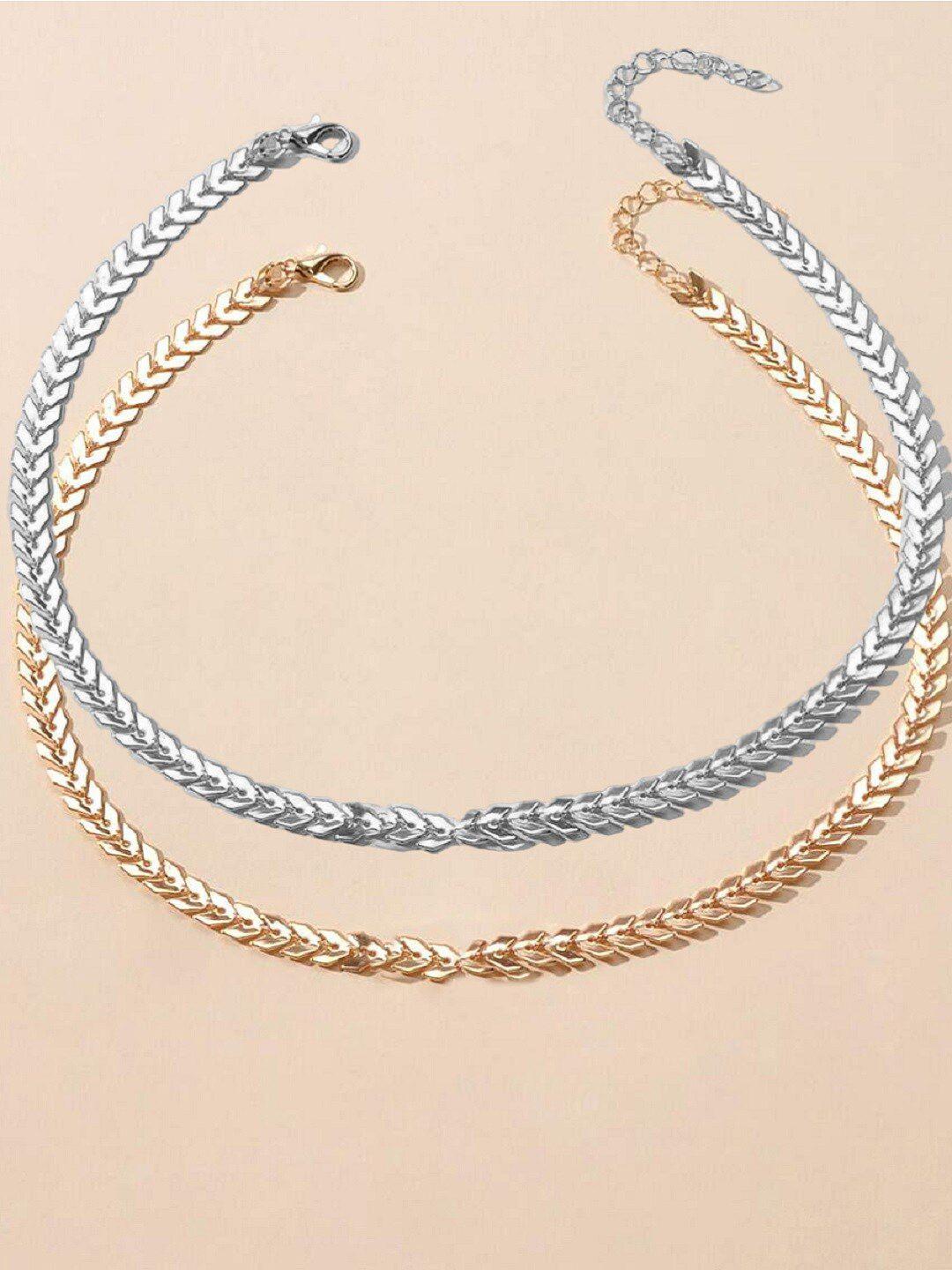 oomph set of 2 gold plated delicate choker necklace
