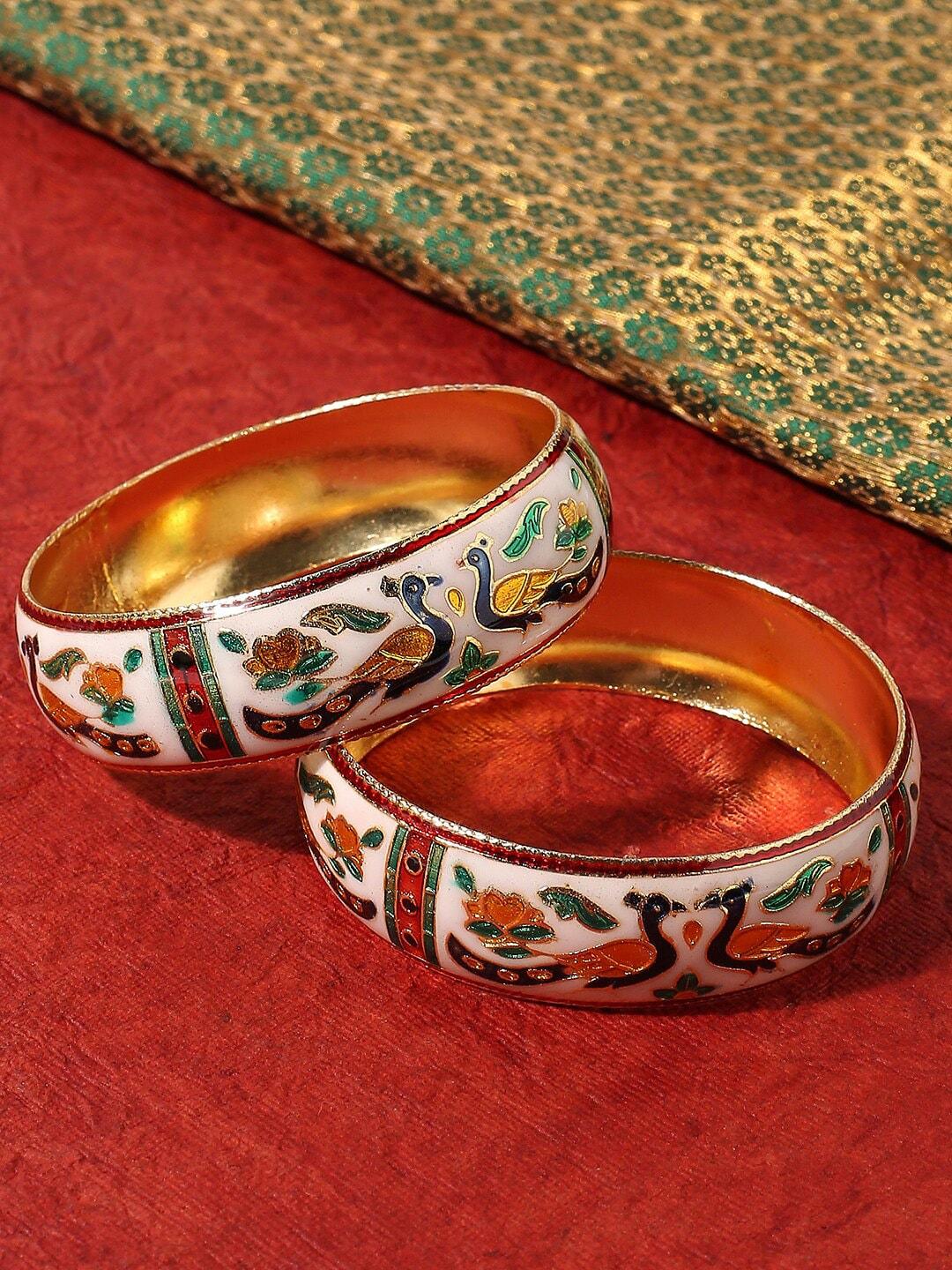 oomph set of 2 gold-toned green & red meenakari designed bangle