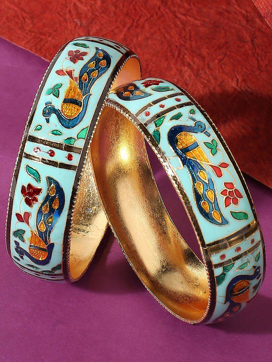 oomph set of 2 meenakari designed peacock bangles