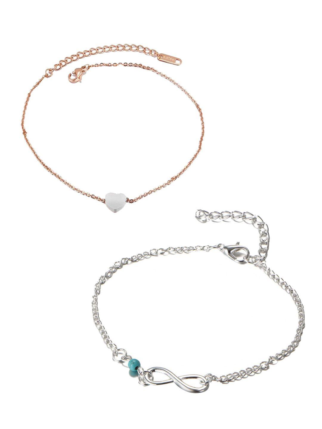 oomph set of 2 silver & gold-toned beaded anklet