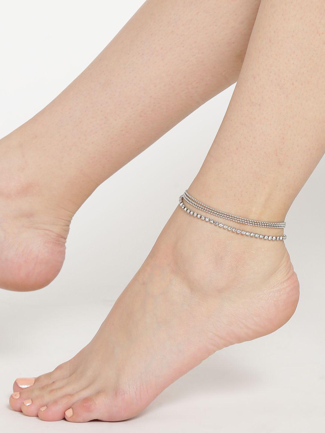 oomph silver-toned stone-studded multistranded anklet