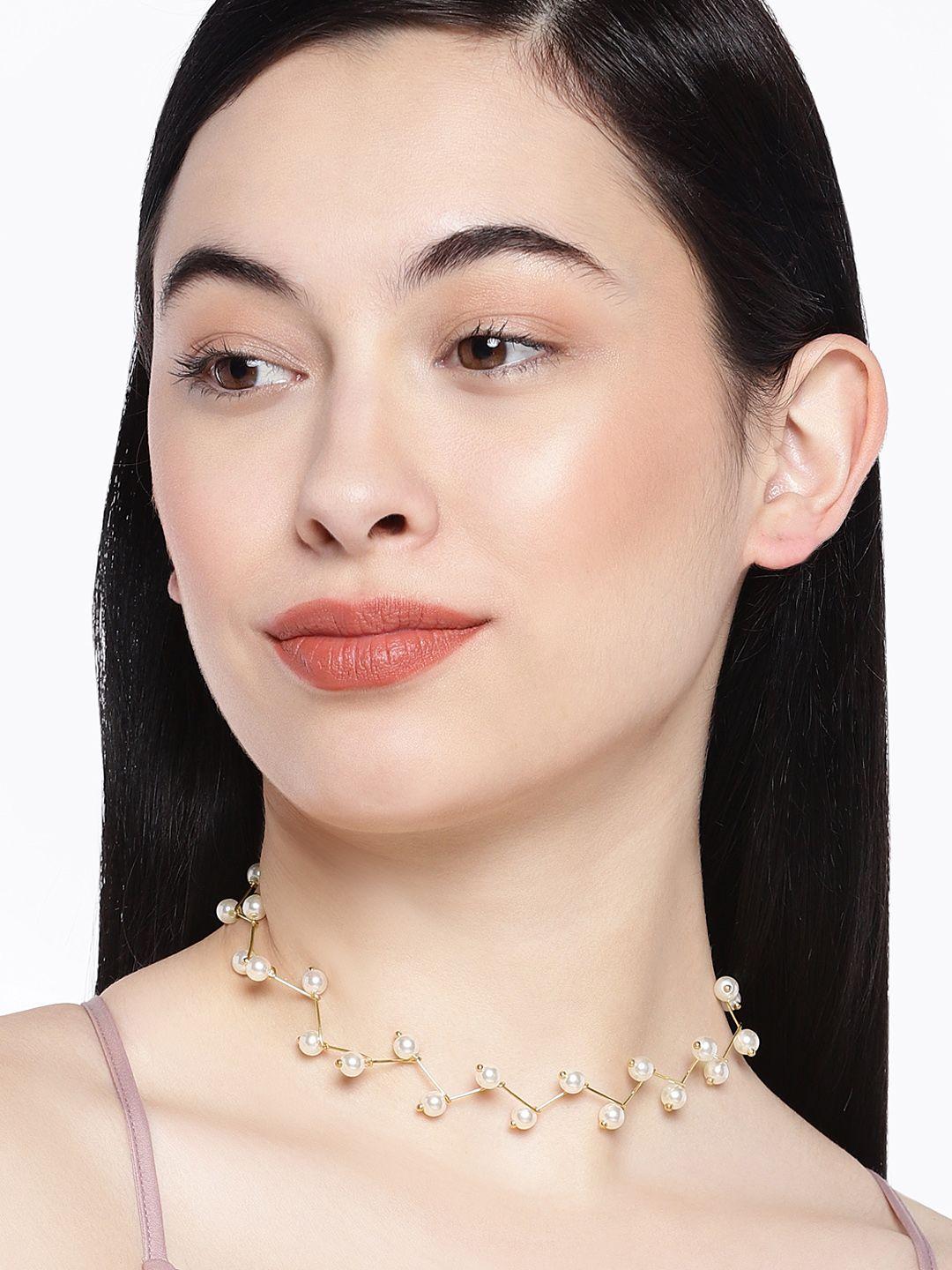 oomph white pearl fashion choker necklace