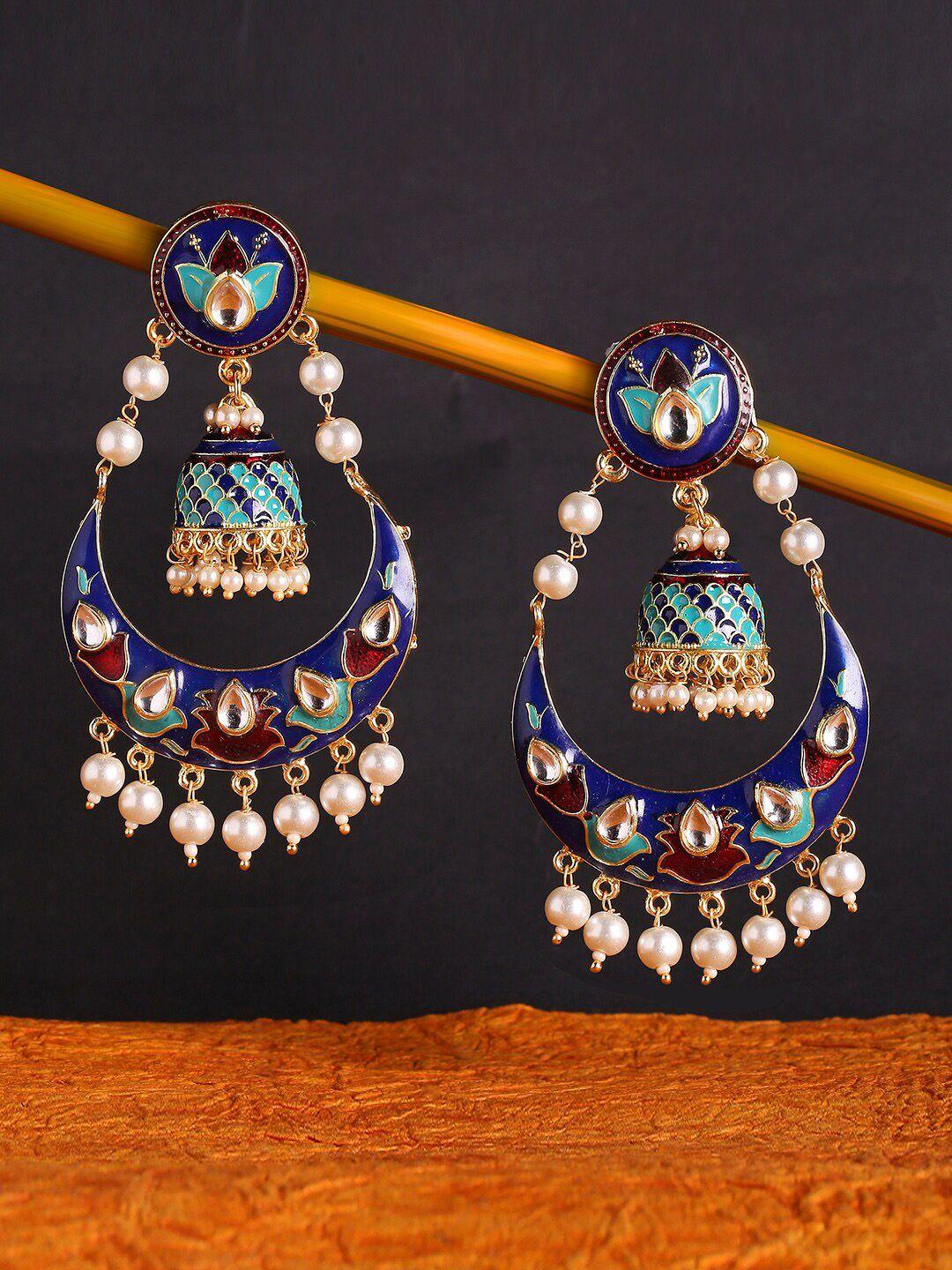 oomph blue circular jhumka earrings