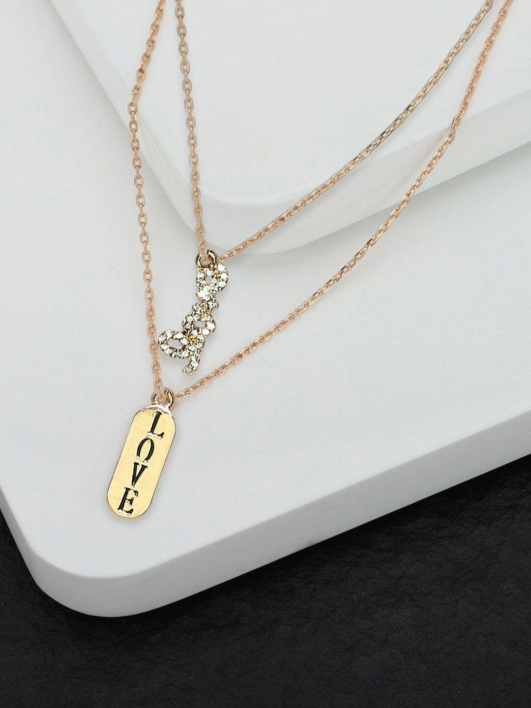 oomph combo of 2 gold finish with delicate love charm anklets