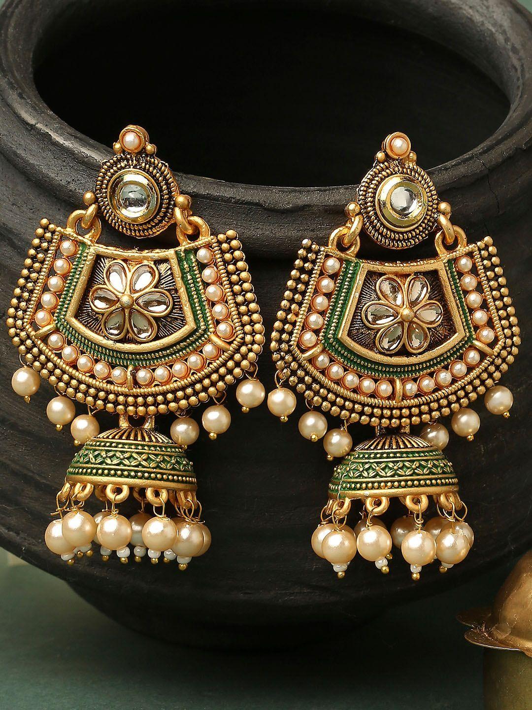 oomph floral kundan-studded drop  earrings