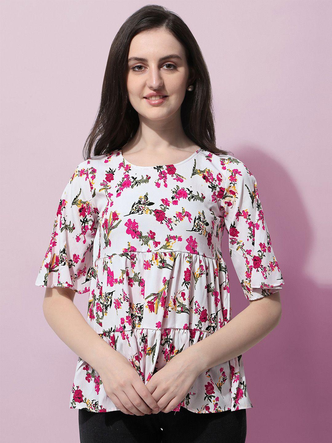 oomph floral print round neck crepe top