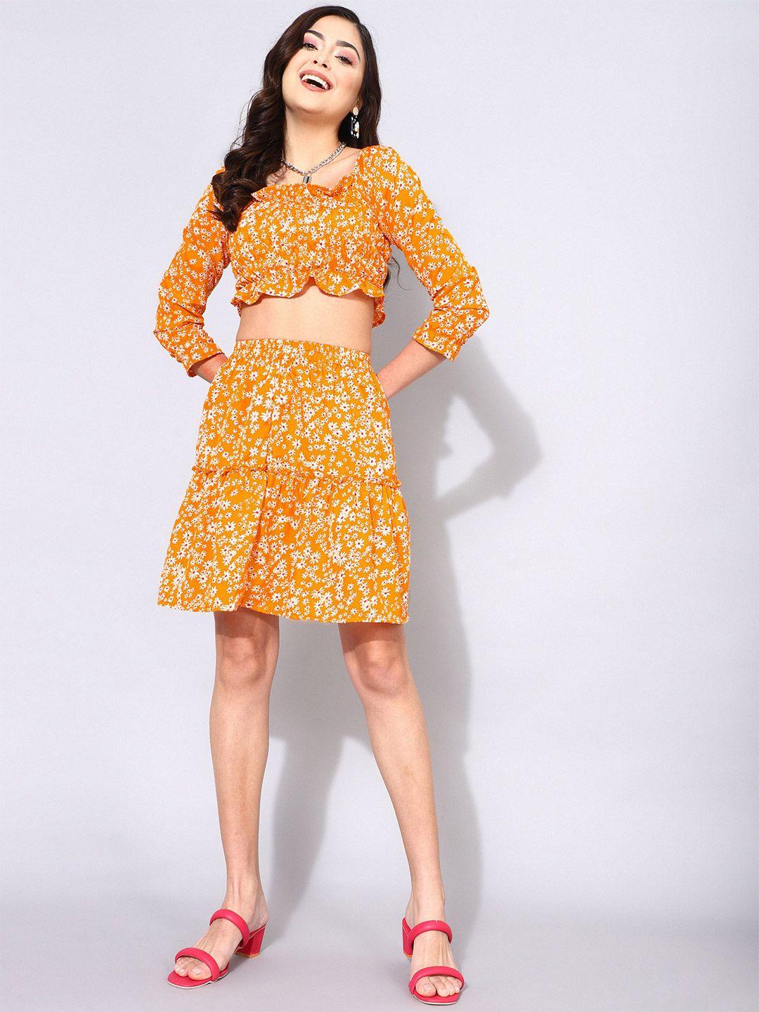 oomph floral printed fit & flare dress