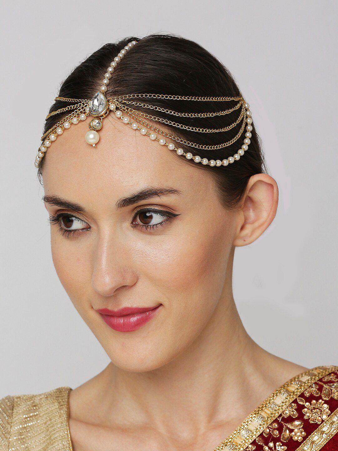 oomph gold-plated & white kundan-studded head matha patti