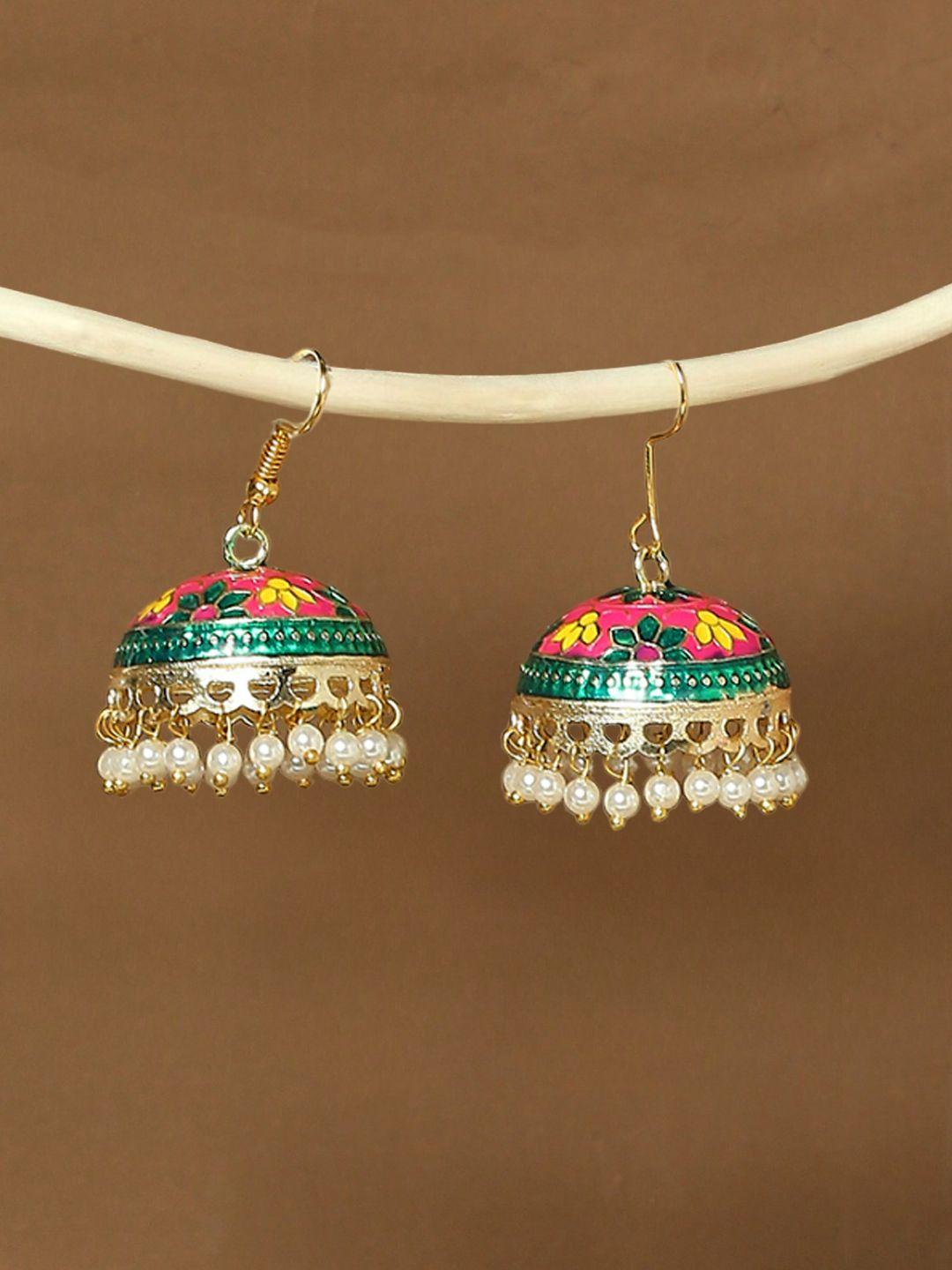 oomph gold plated dome shaped jhumkas earrings