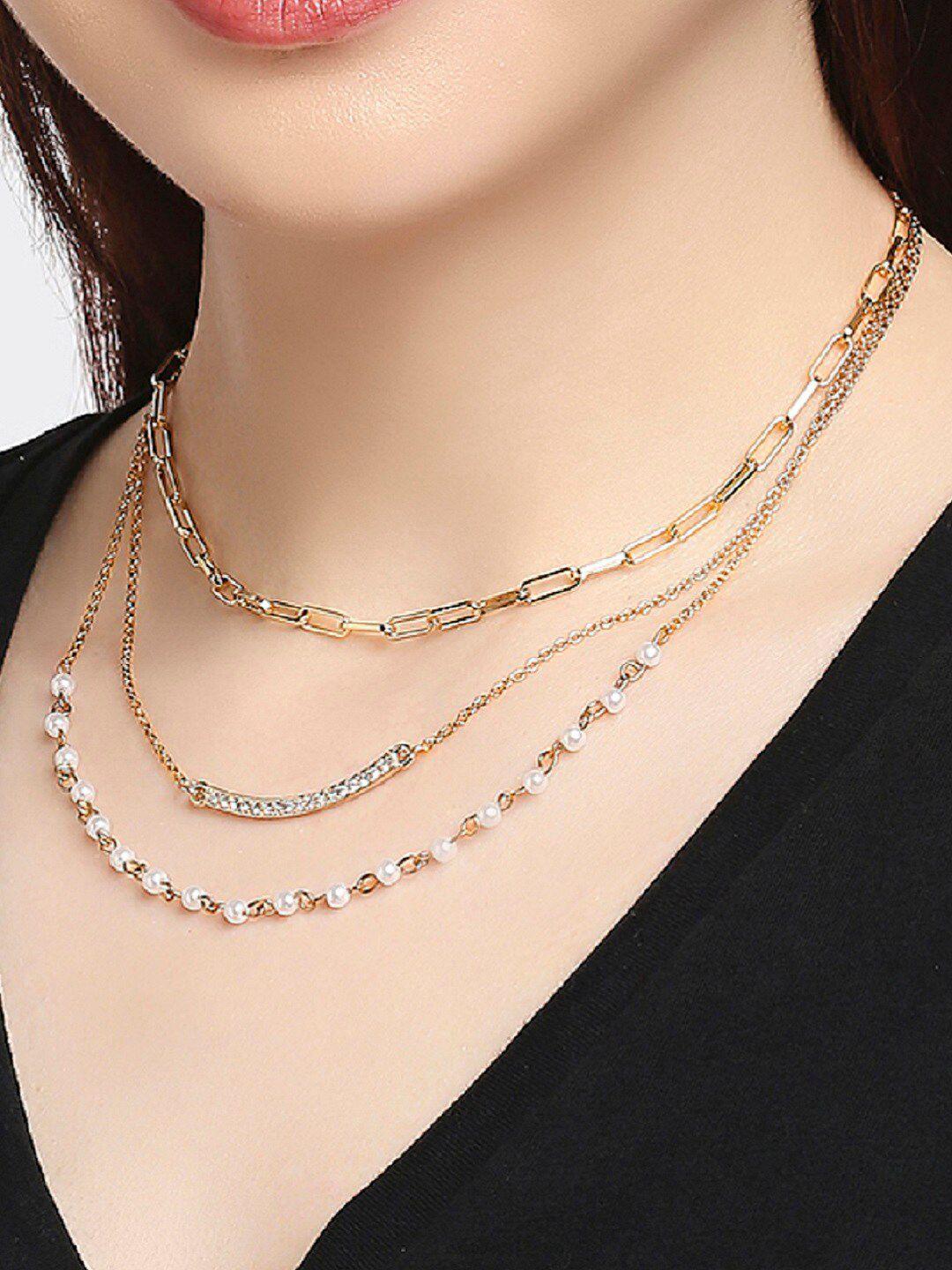 oomph gold-plated layered pearls chain necklace