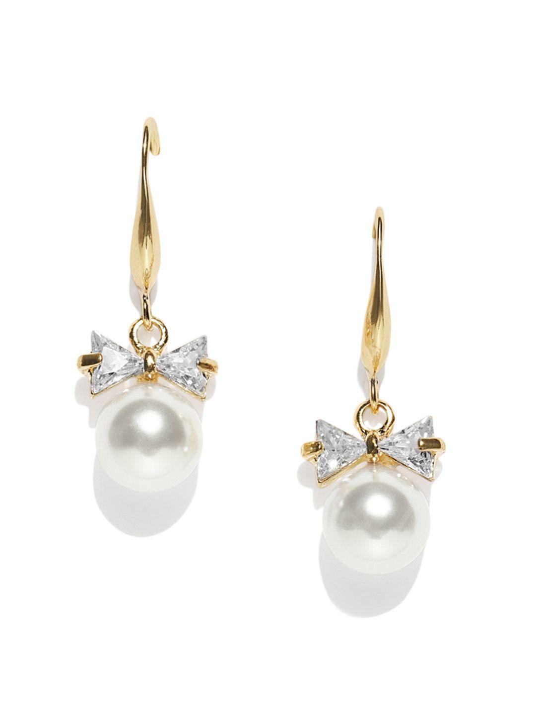 oomph gold-toned & white contemporary drop earrings