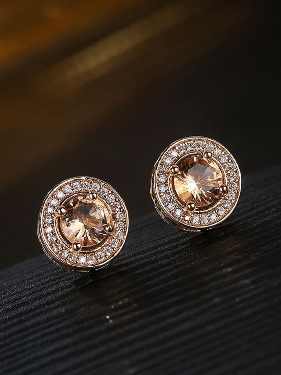 oomph gold-toned & white contemporary studs earrings