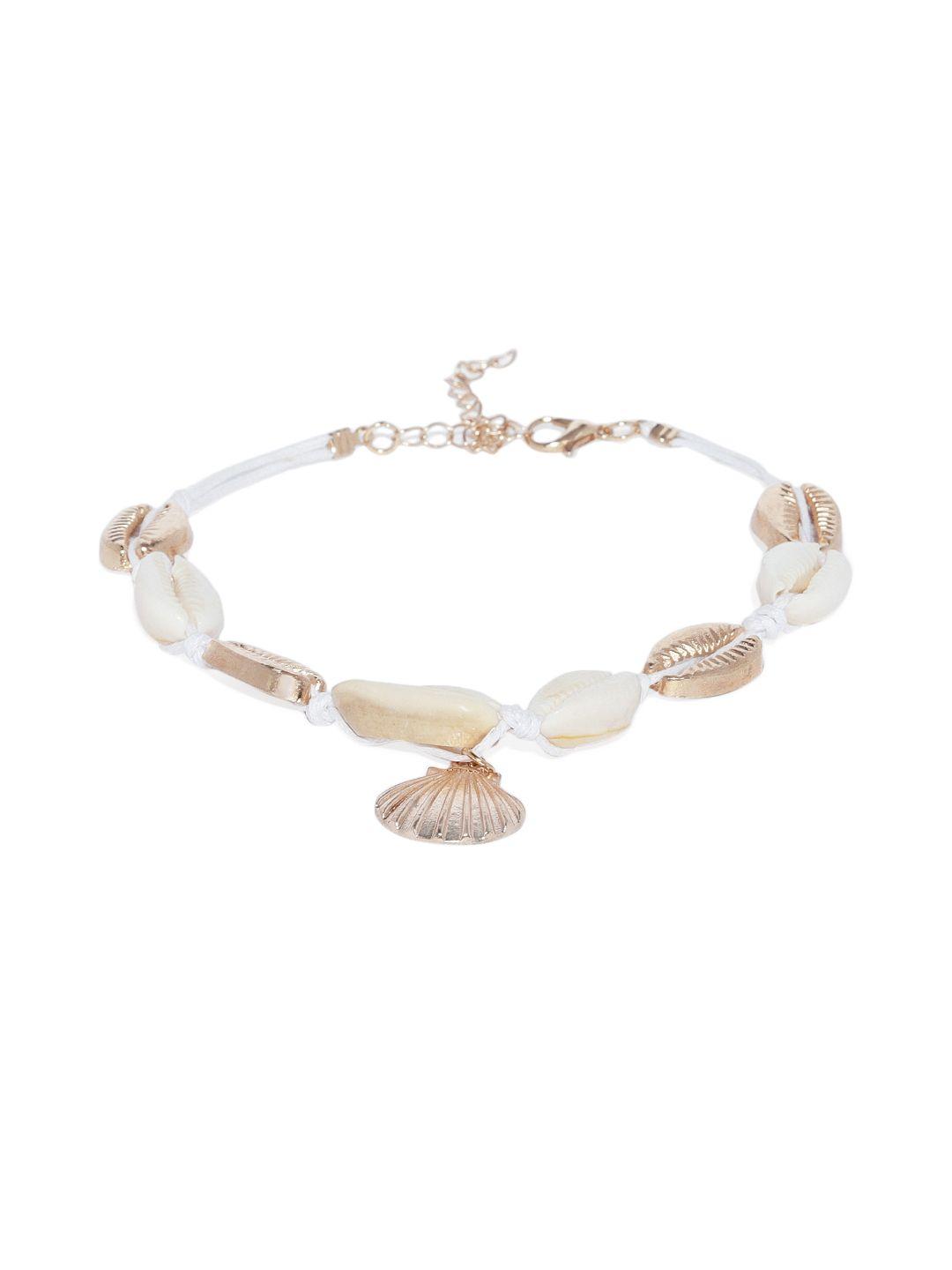 oomph gold-toned & white sea shell bohemian beach anklet