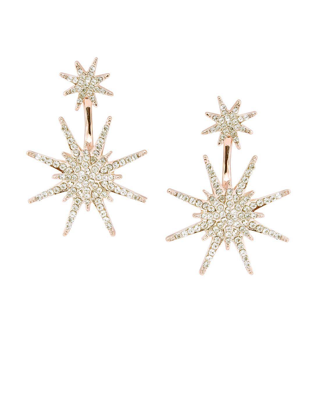 oomph gold-toned & white star shaped drop earrings