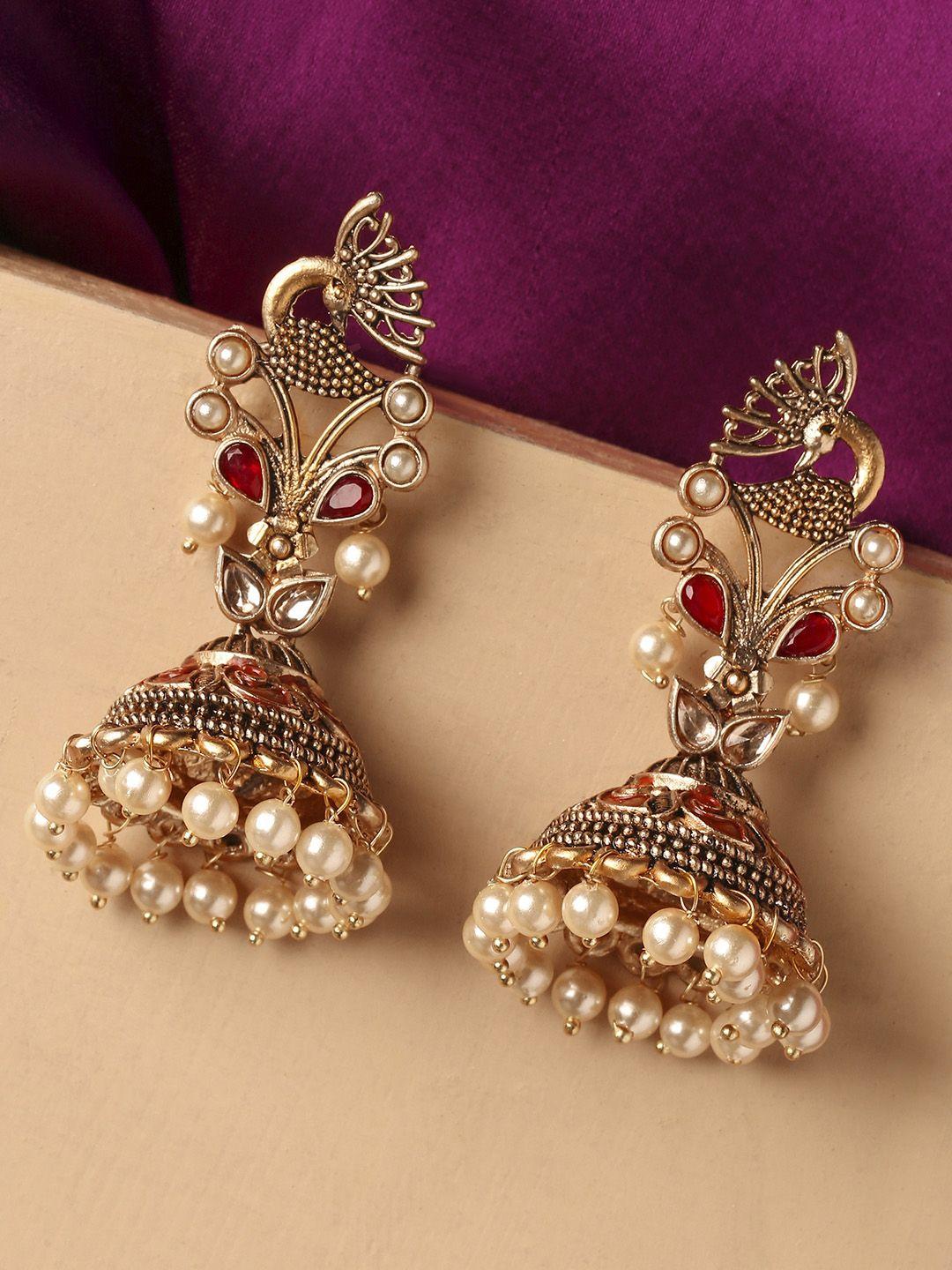 oomph gold-toned contemporary jhumkas earrings
