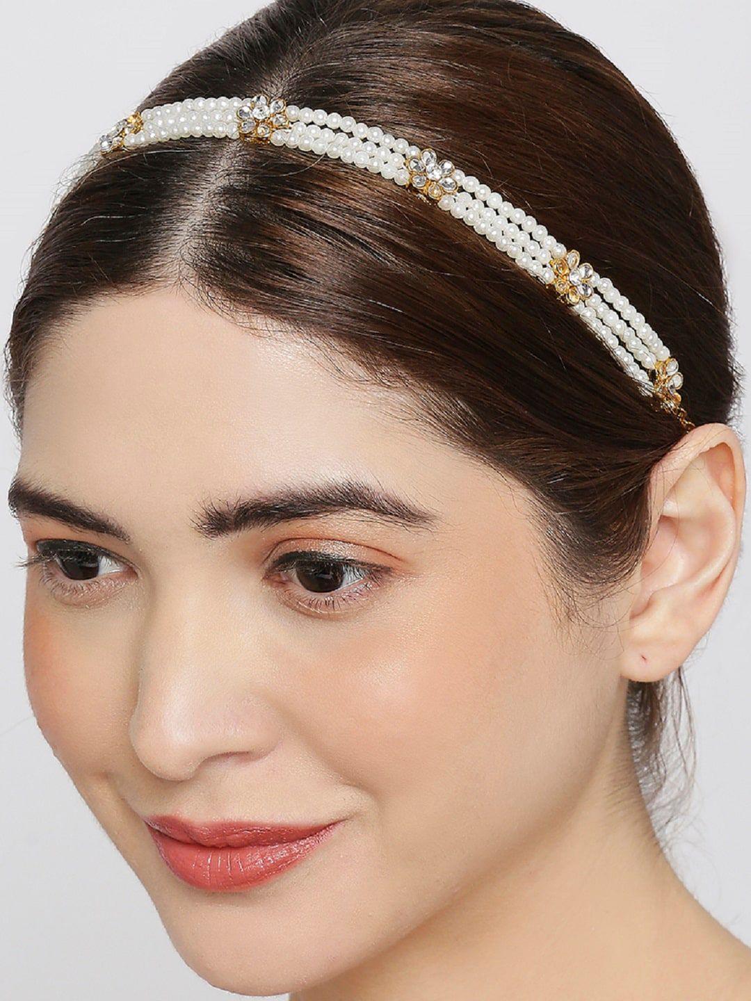oomph gold-toned kundan studded hair chain head jewellery