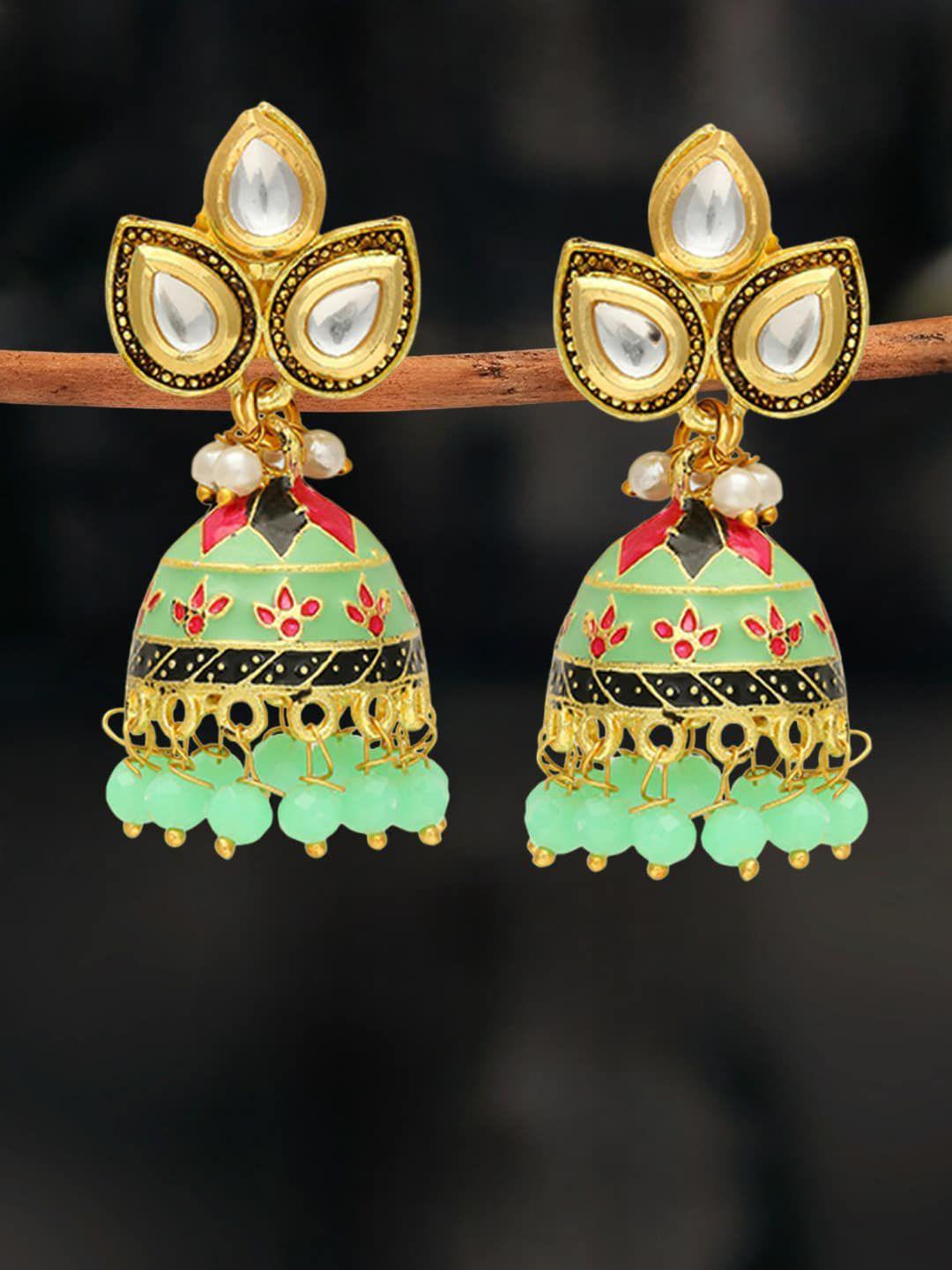 oomph green floral jhumkas earrings