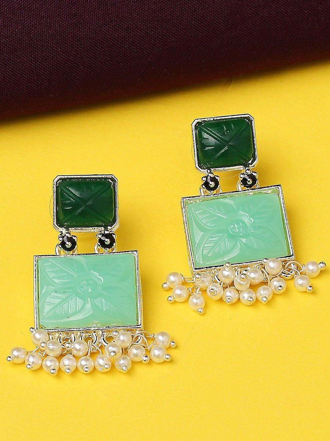 oomph green square drop earrings