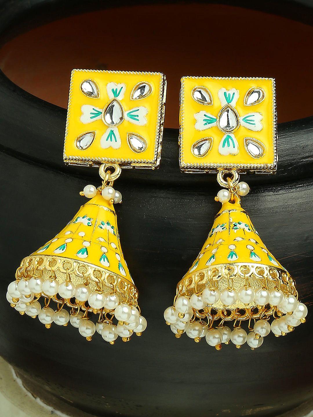 oomph kundan studded geometric jhumkas