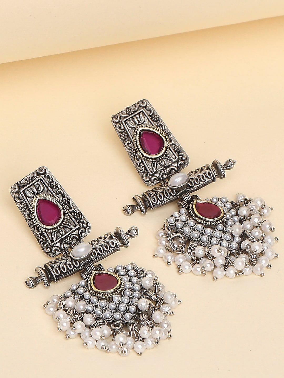 oomph maroon geometric drop earrings