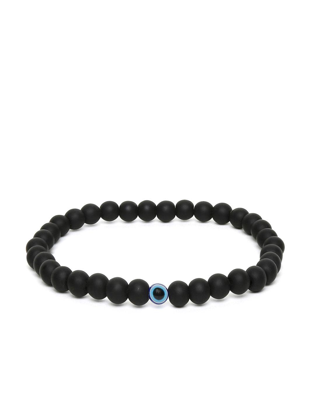 oomph men black & blue goodluck evil eye beads plastic handcrafted elasticated bracelet