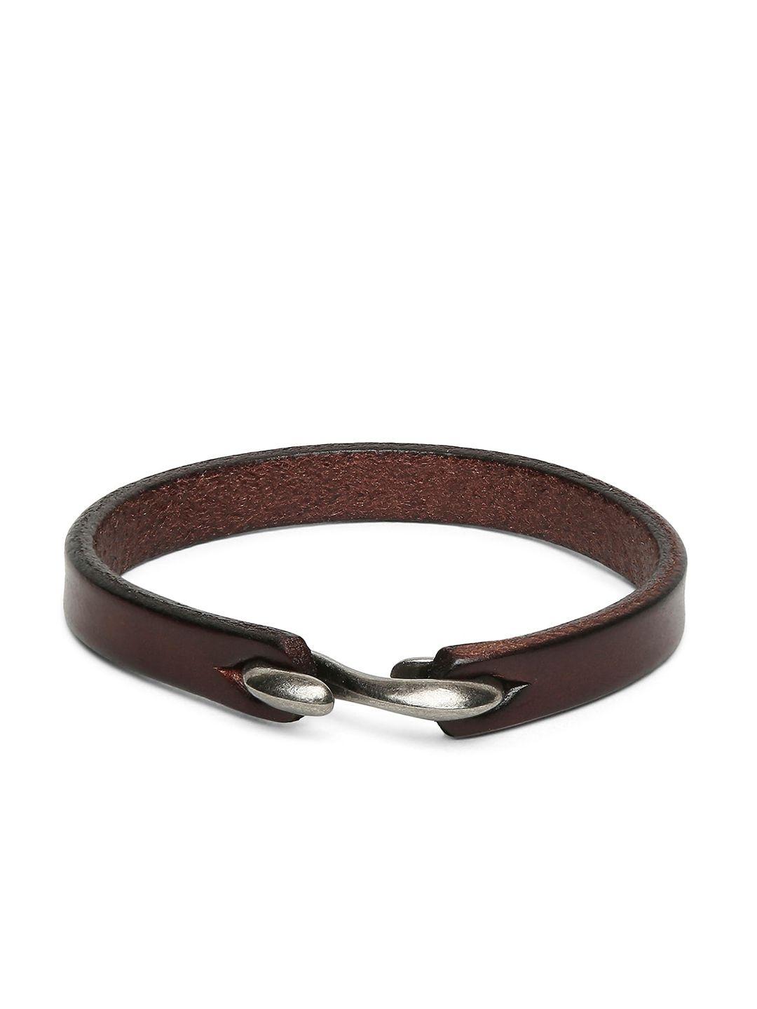 oomph men brown leather handcrafted wraparound bracelet