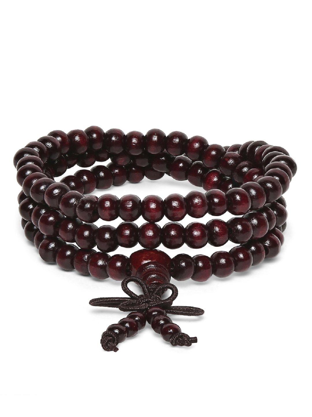 oomph men maroon handcrafted buddha meditation prayer beads multistrand bracelet