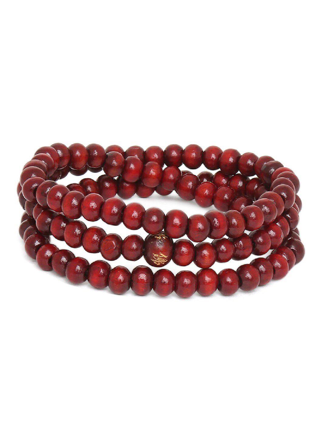 oomph men maroon wood handcrafted multistrand bracelet