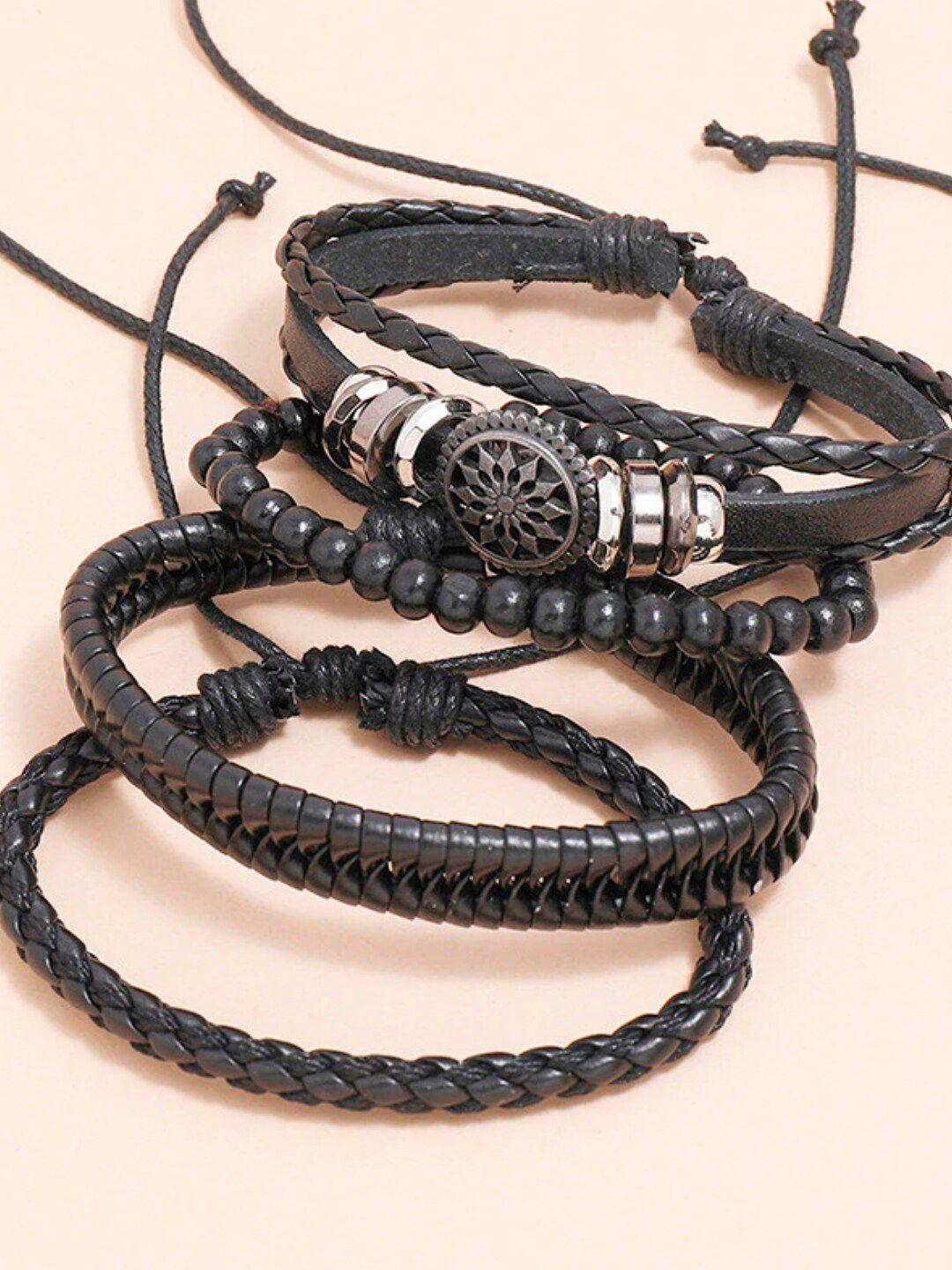 oomph men set of 4 black leather cuff bracelet