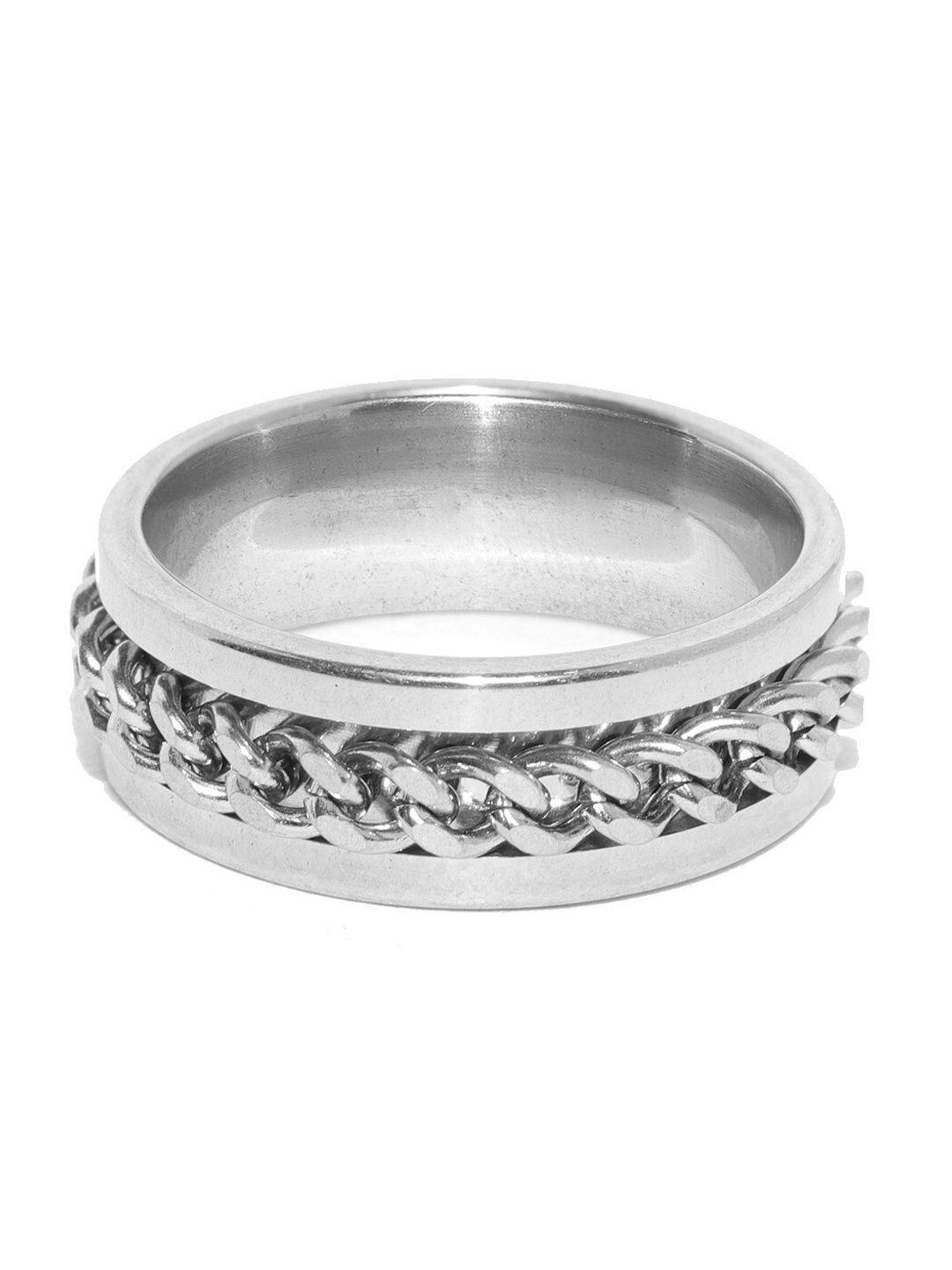 oomph men silver-toned chain broad band handcrafted finger ring