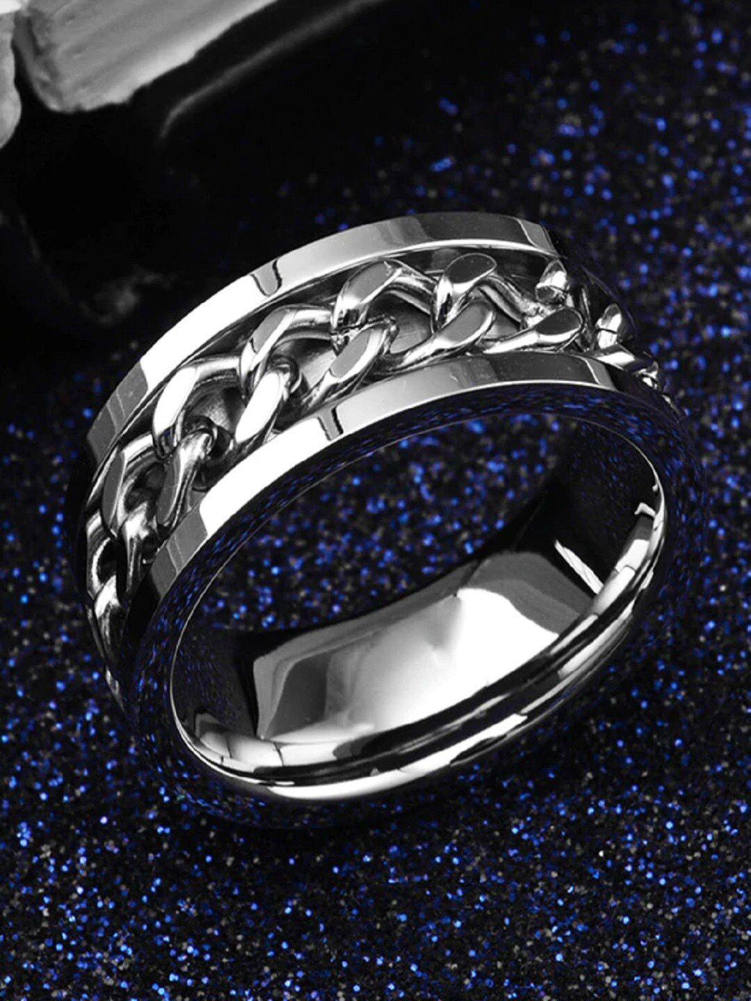 oomph men stainless steel chain broad band finger ring