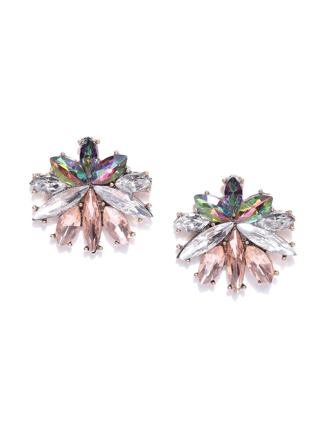 oomph off-white & pink floral handcrafted stone studs