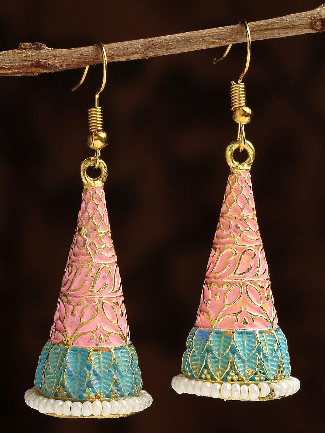 oomph pink & blue contemporary jhumkas earrings