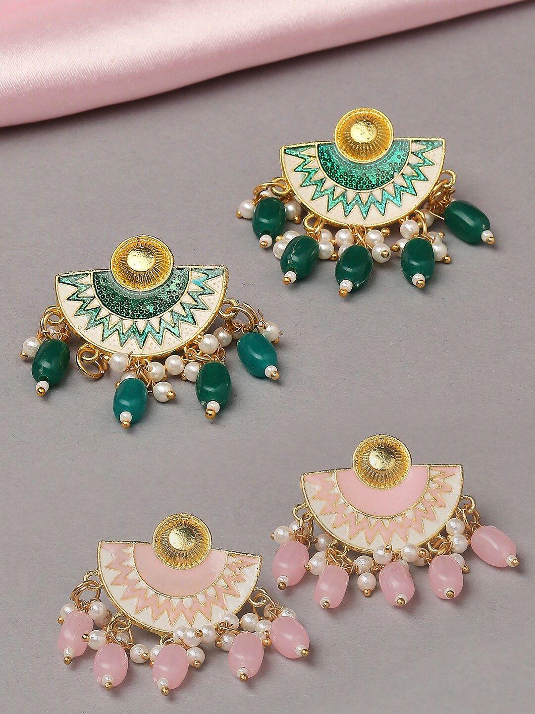 oomph pink & green contemporary chandbalis earrings