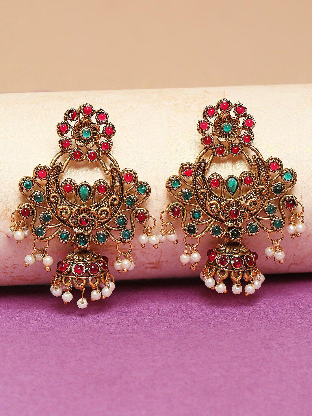 oomph pink & green floral drop earrings