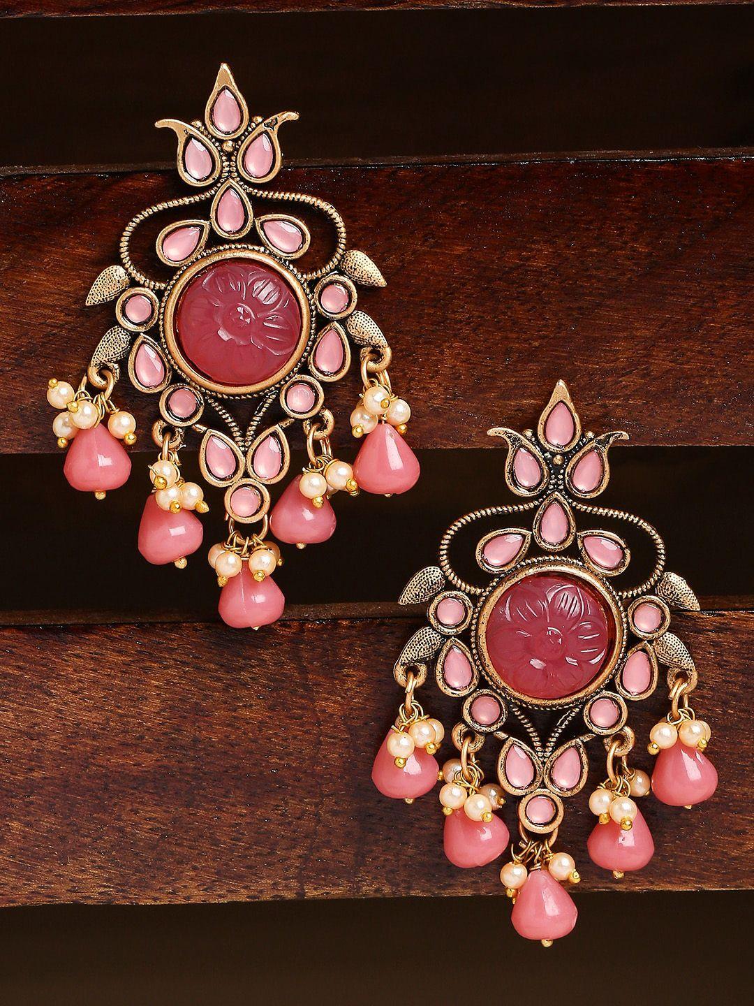 oomph pink floral drop earrings