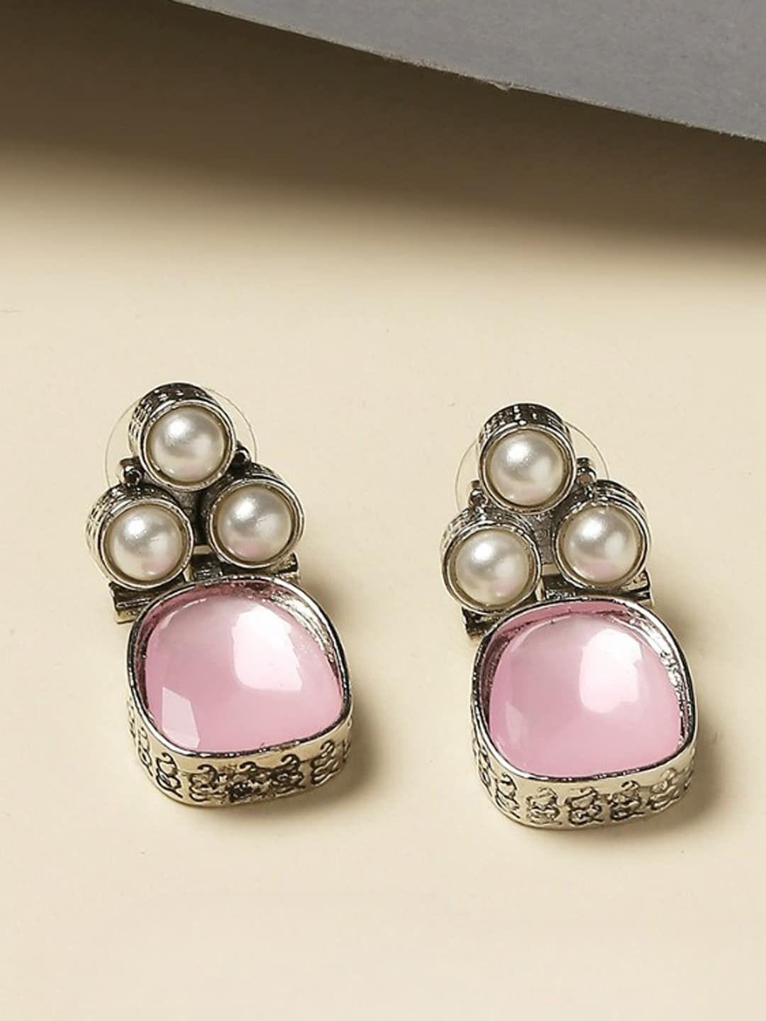 oomph pink square studs earrings