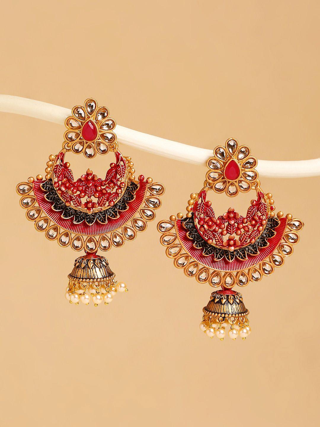 oomph pink teardrop shaped chandbalis earrings