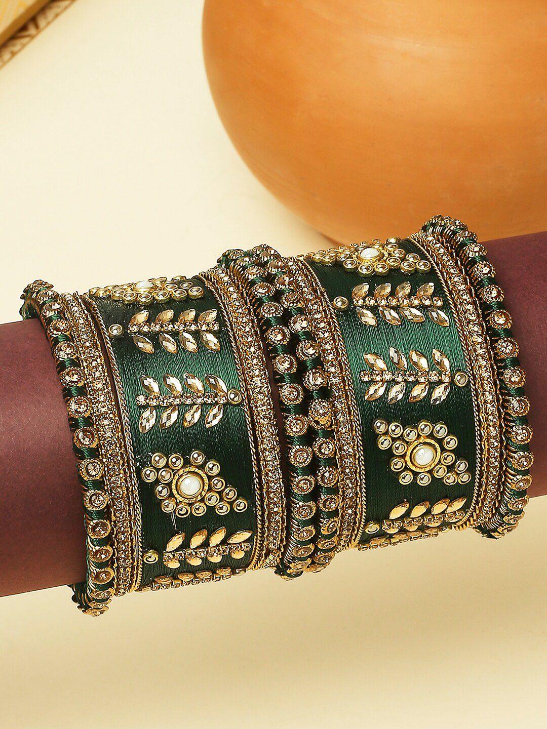 oomph set of 10 silk thread & kundan-studded bangles