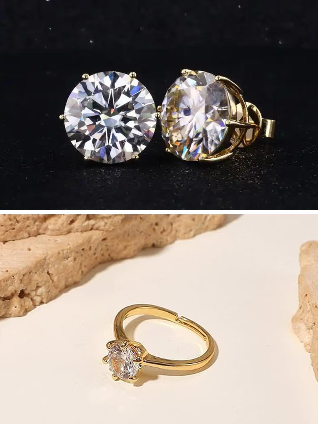 oomph set of 2 cz-studded stud earrings & ring set