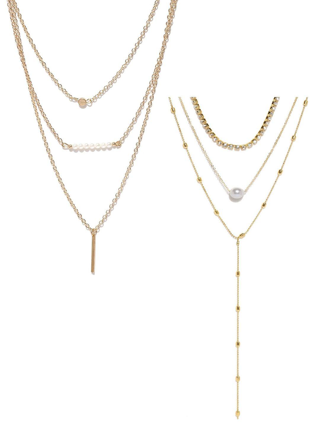 oomph set of 2 gold & white layered necklaces