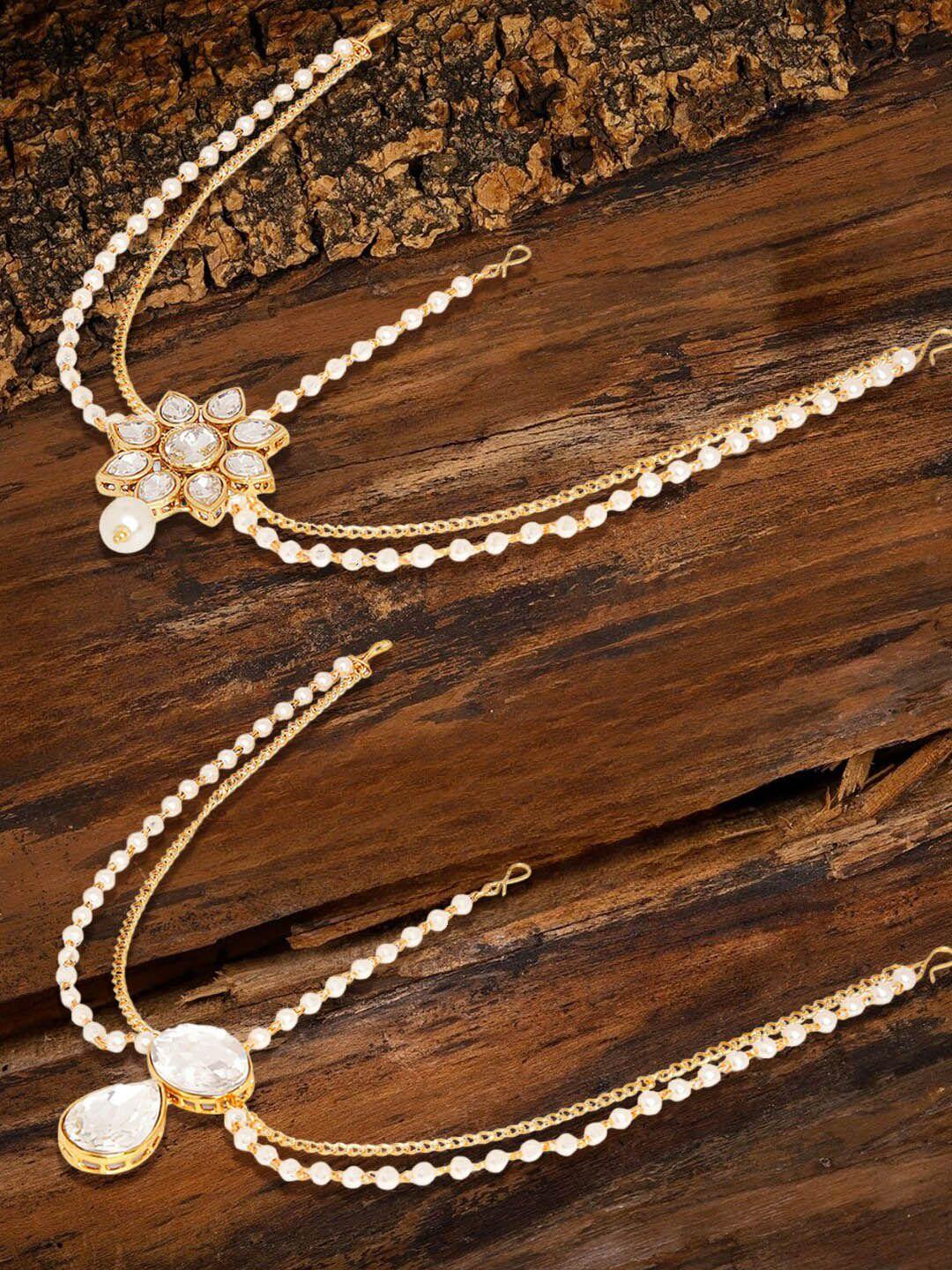 oomph set of 2 gold-plated stone studded & beaded sheeshphool