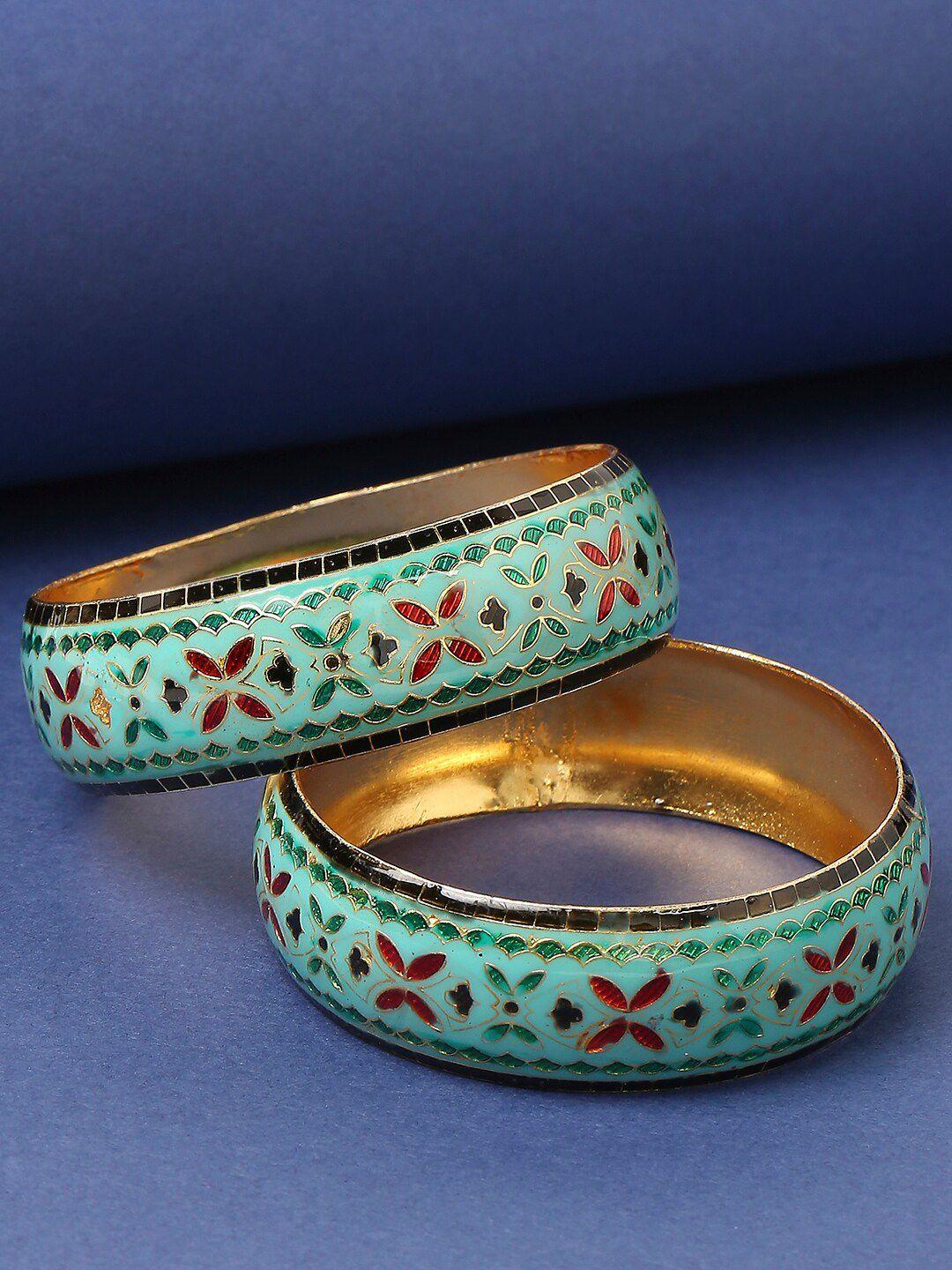 oomph set of 2 meenakari designed peacock bangles