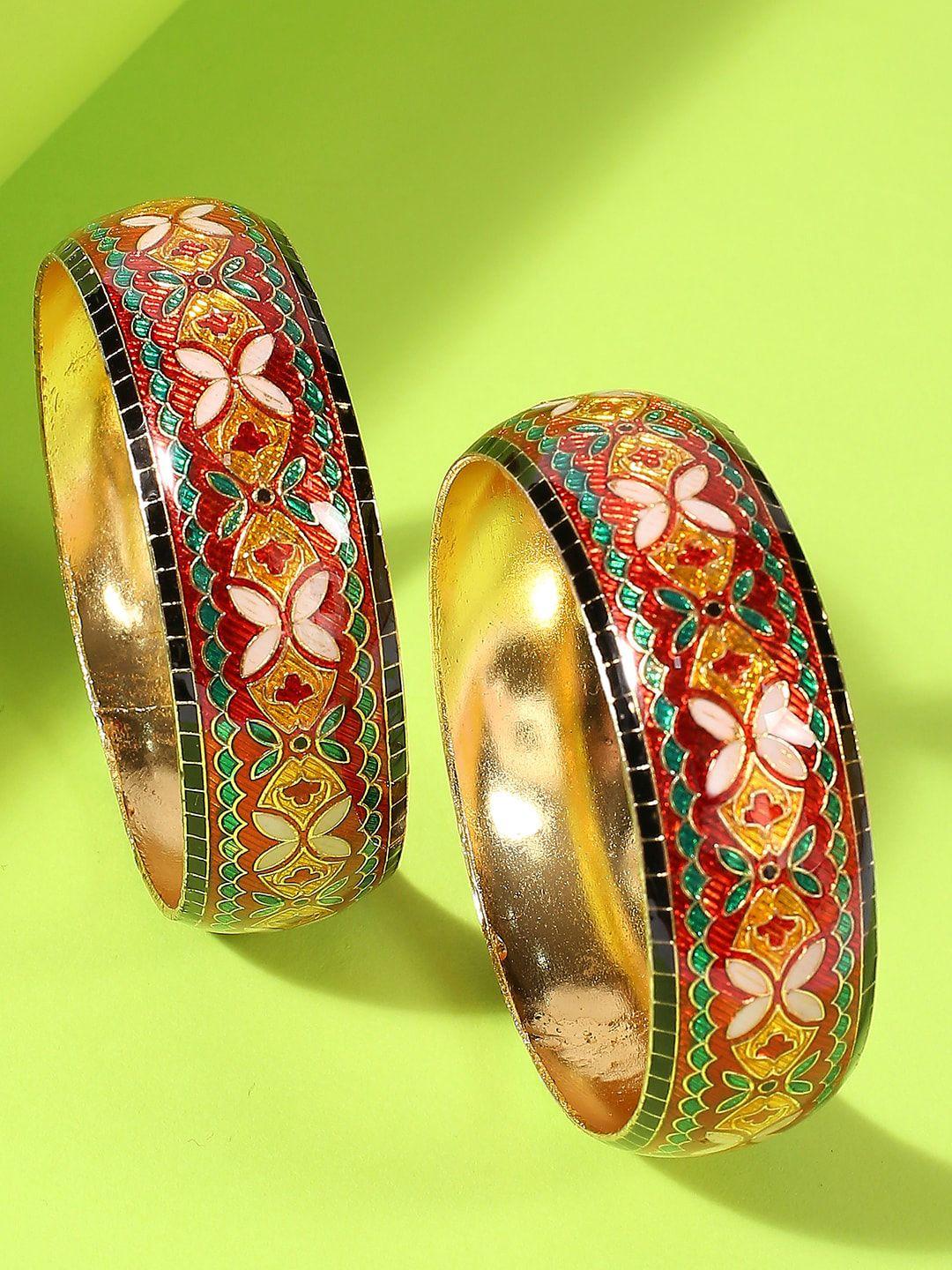 oomph set of 2 meenakari lotus designed bangles