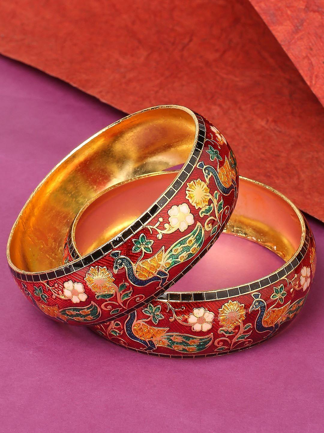 oomph set of 2 meenakari peacock designed bangles