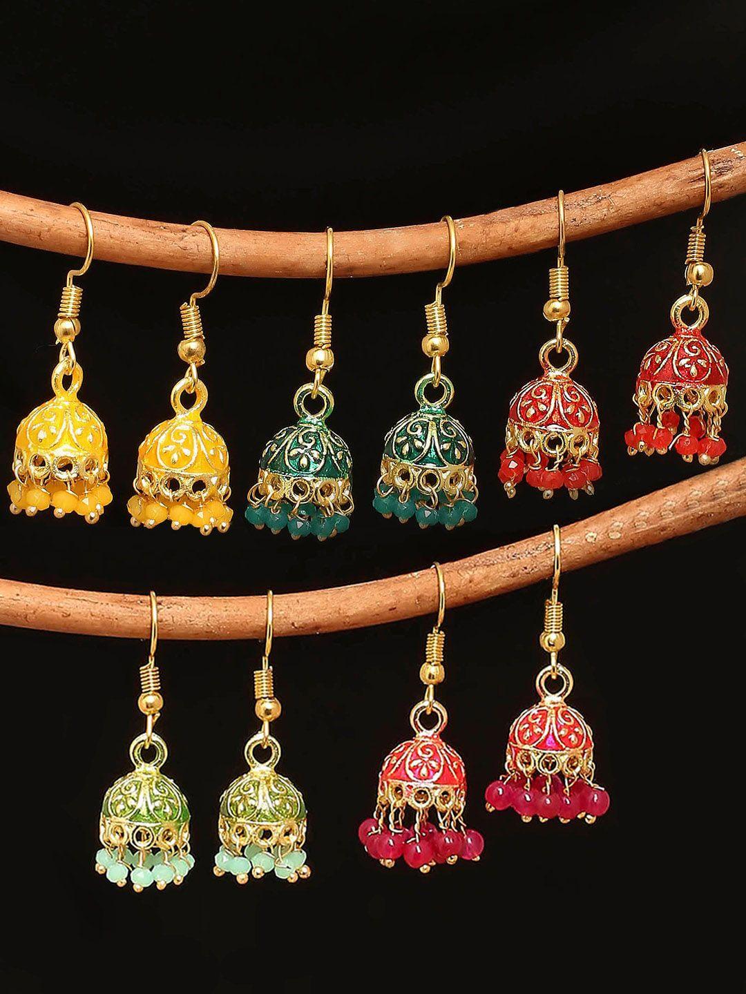 oomph set of 5 gold-plated dome shaped jhumkas earrings