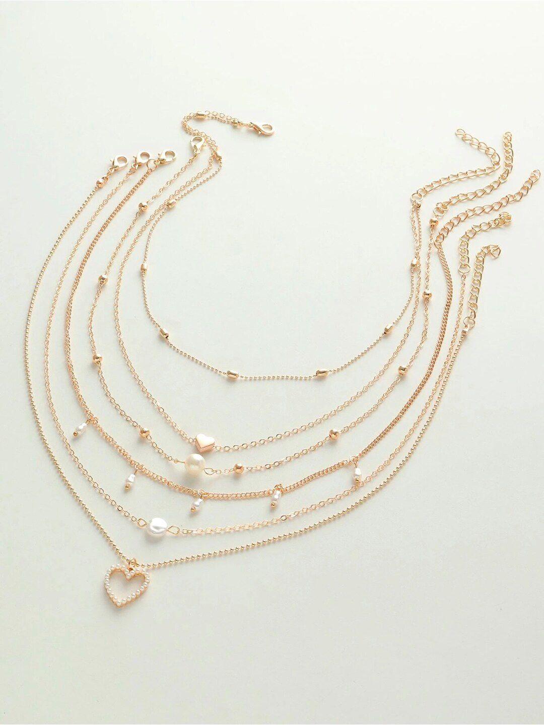 oomph set of 5 gold-toned & white necklace