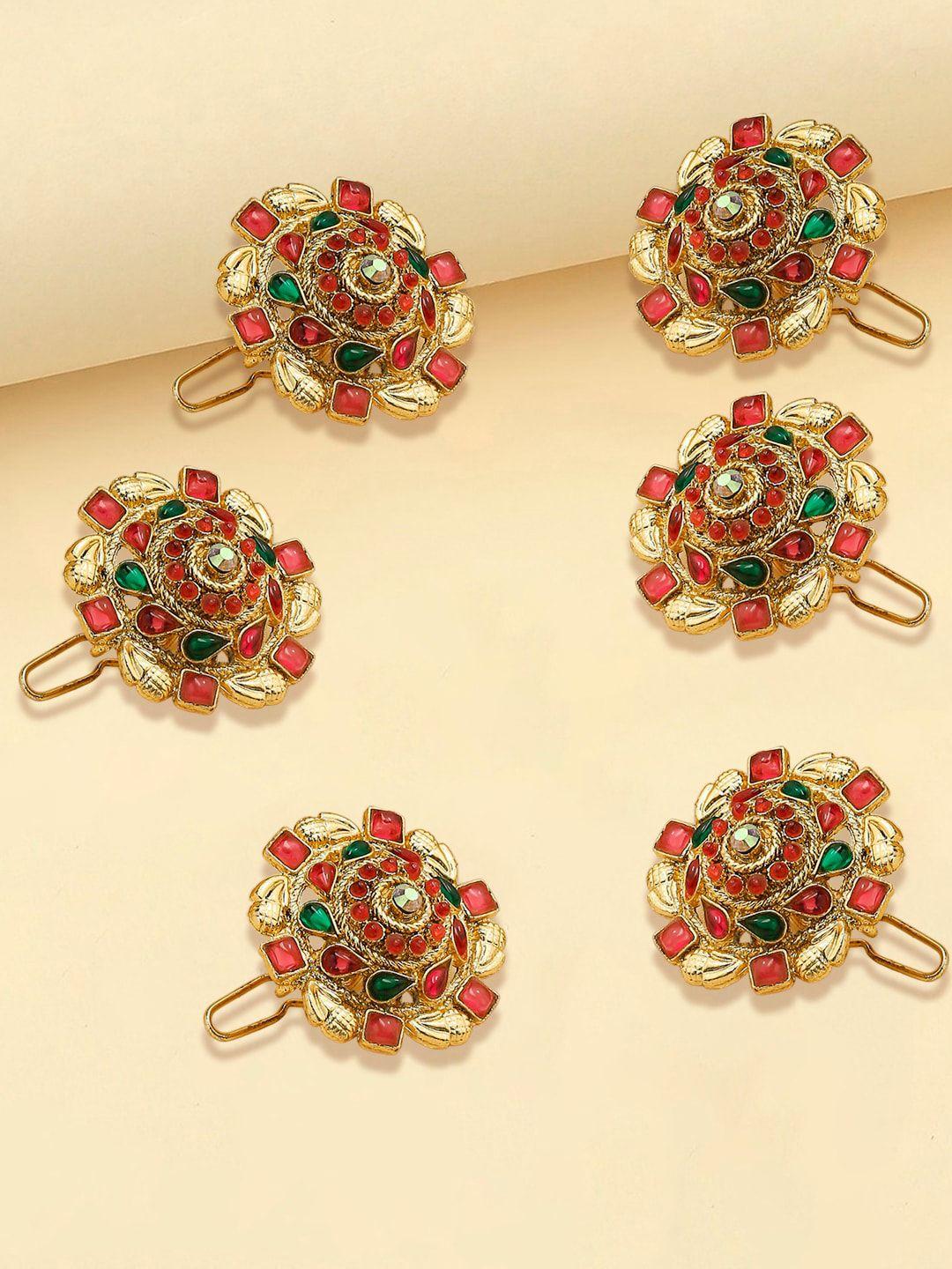 oomph set of 6 gold-plated stone studded bun pin